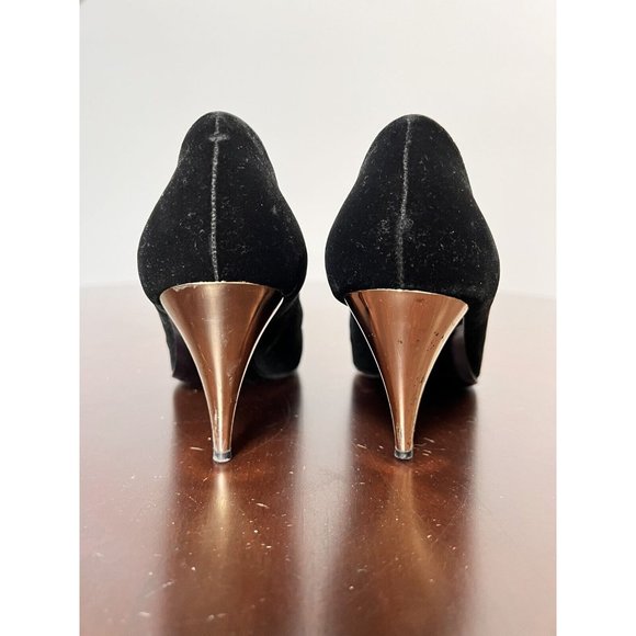 VTG Bruno Magli 90s Black Velvet Pumps Gold Heels Classic Italy Sz 8 - Picture 5 of 12